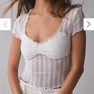 Urban Outfitters White Textured Sheer Mesh Lettuce-Edge Top Kimchi Blue